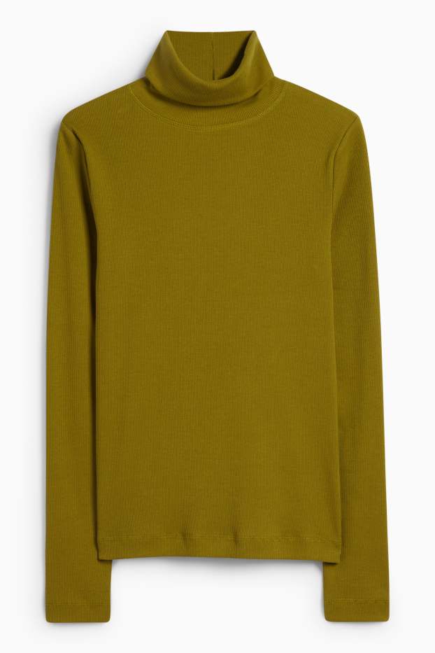 Women - Turtleneck top - ribbed - dark green