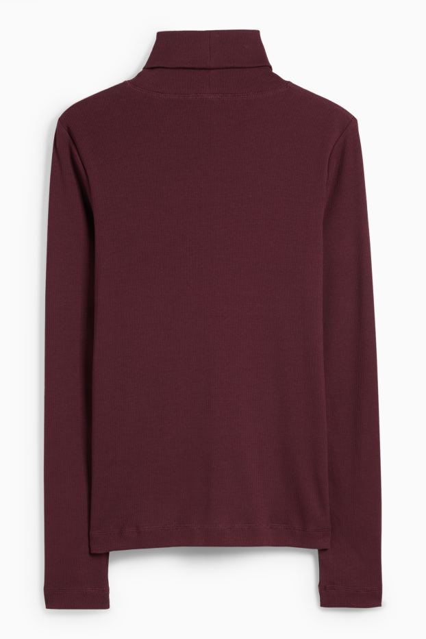 Damen - Rollkragenshirt - gerippt - bordeaux
