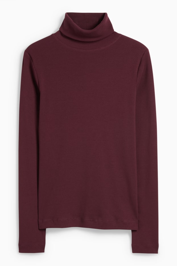 Damen - Rollkragenshirt - gerippt - bordeaux