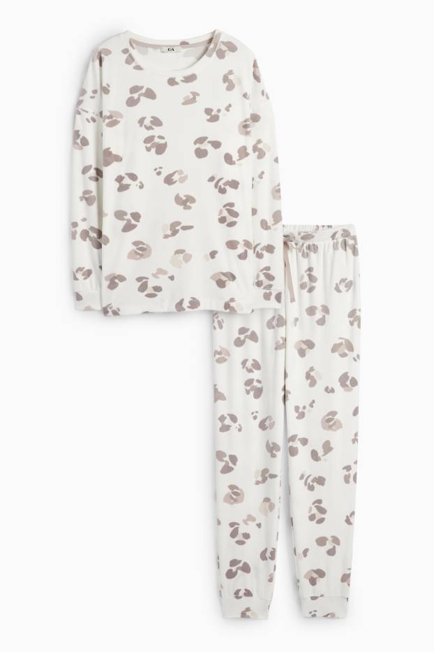 Dames - Winterpyjama - luipaardprint - wit