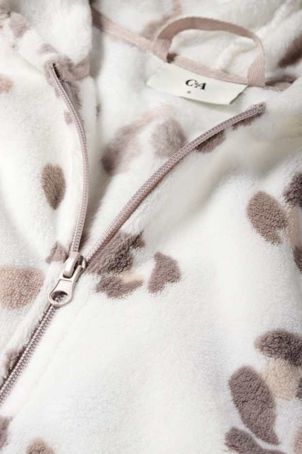 Women - Bathrobe with hood - leopard print - white