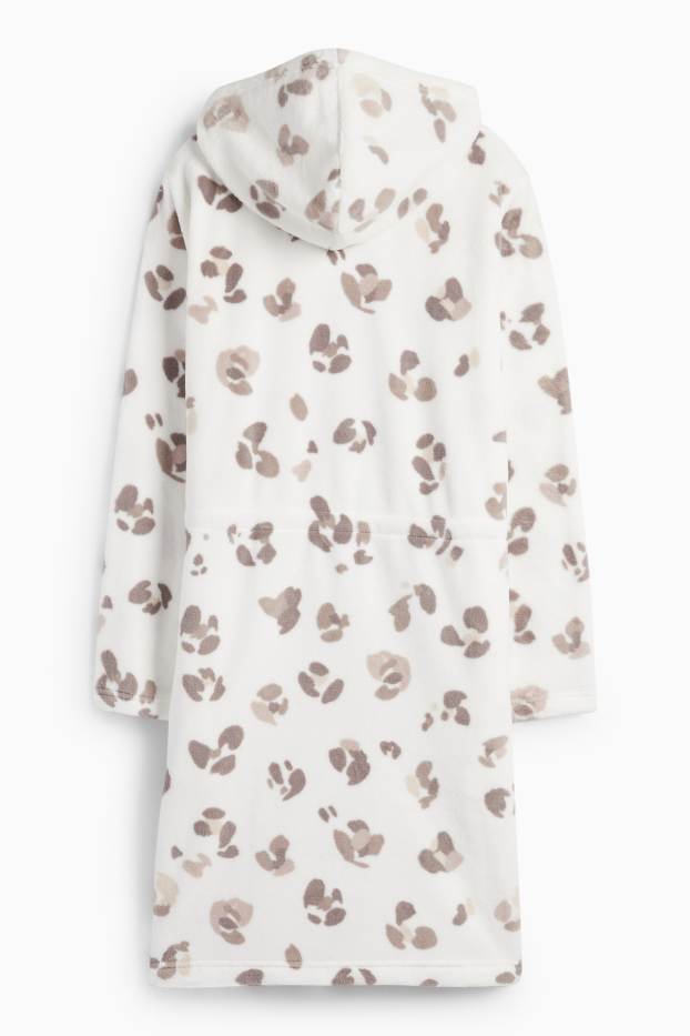Women - Bathrobe with hood - leopard print - white