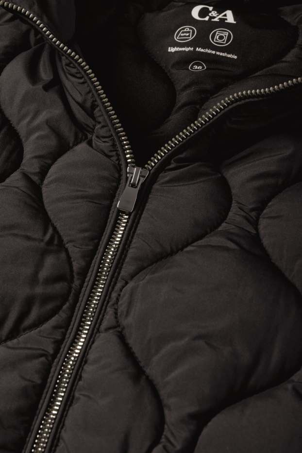 Women - Quilted jacket with hood - black