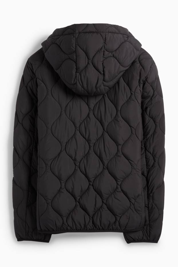 Women - Quilted jacket with hood - black