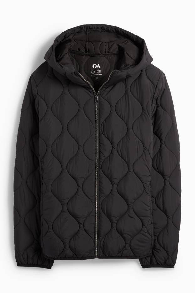 Women - Quilted jacket with hood - black