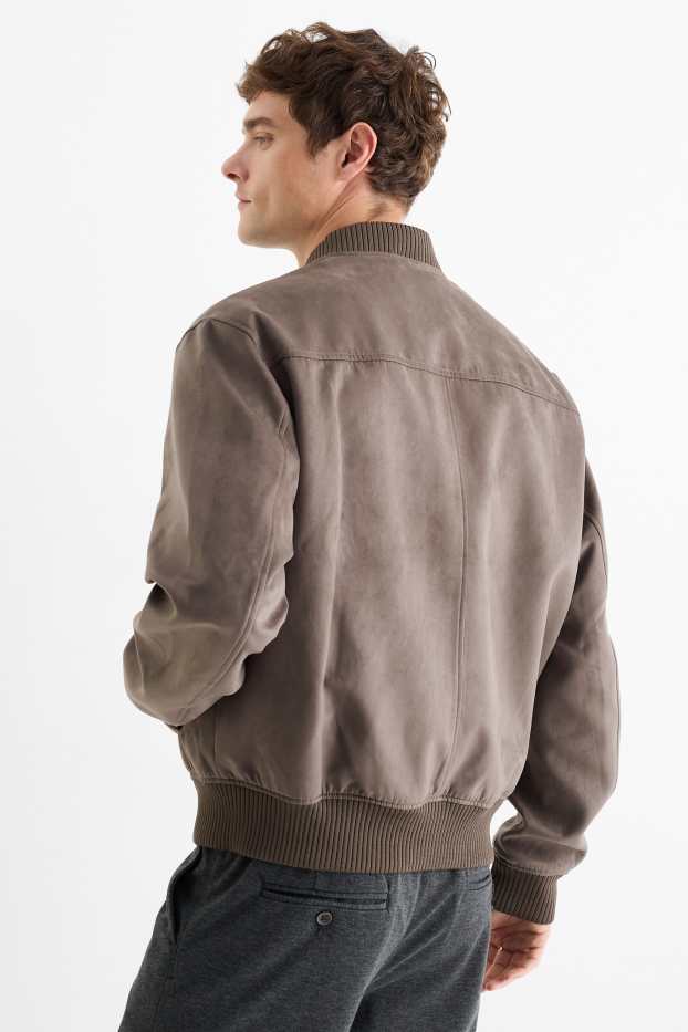 Bărbați - Jachetă de aviator - imitație de piele întoarsă - taupe