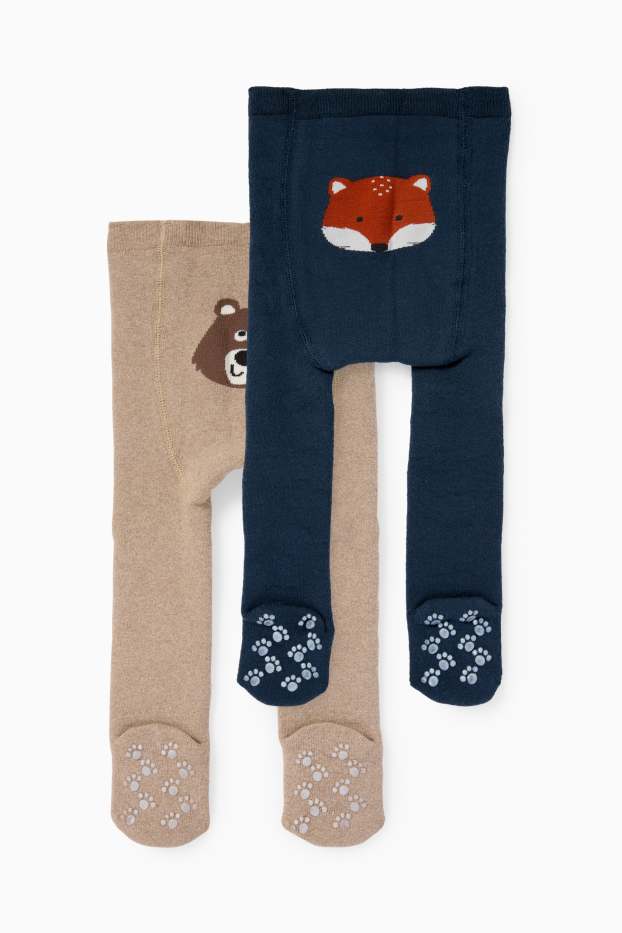 Unisex - Multipack 2er - Fuchs - Baby-Thermo-Anti-Rutsch-Strumpfhose - dunkelblau