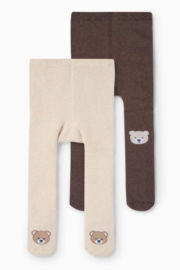 Baby Mädchen - Multipack 2er - Bär - Baby-Thermo-Anti-Rutsch-Strumpfhose - hellbeige