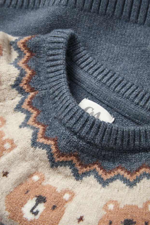 Baby Buben - Bärchen - Baby-Pullover - Zopfmuster - blau