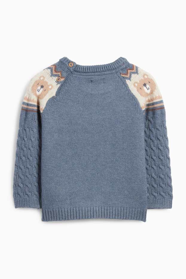 Baby Buben - Bärchen - Baby-Pullover - Zopfmuster - blau