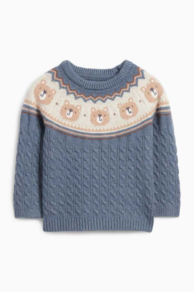 Baby Buben - Bärchen - Baby-Pullover - Zopfmuster - blau