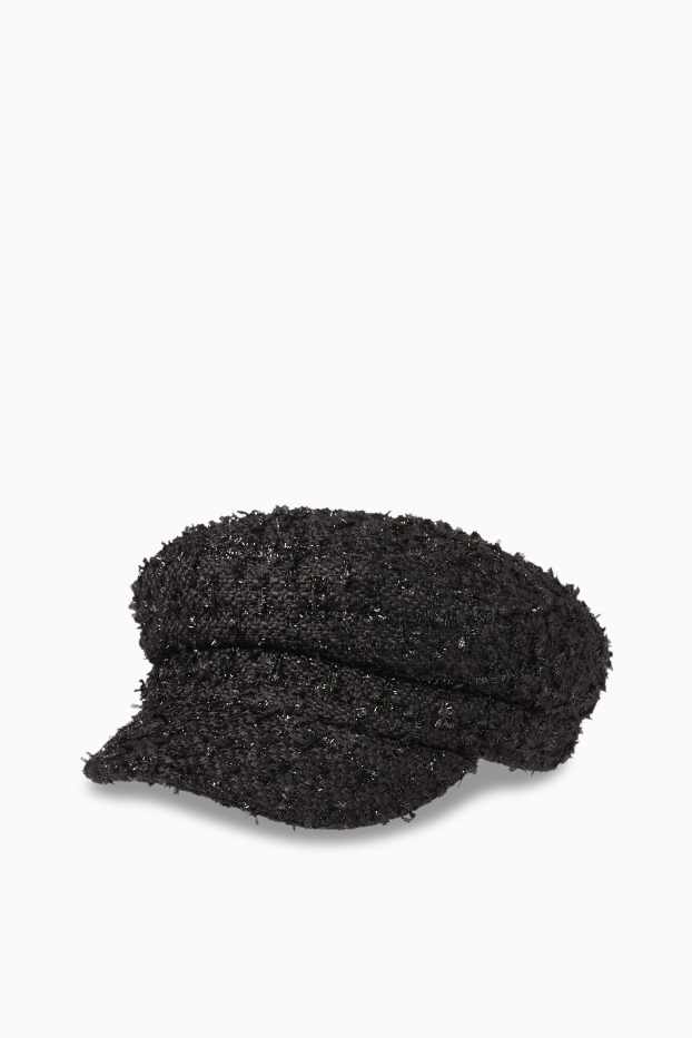 Dames - Bakerboy cap van bouclé - zwart