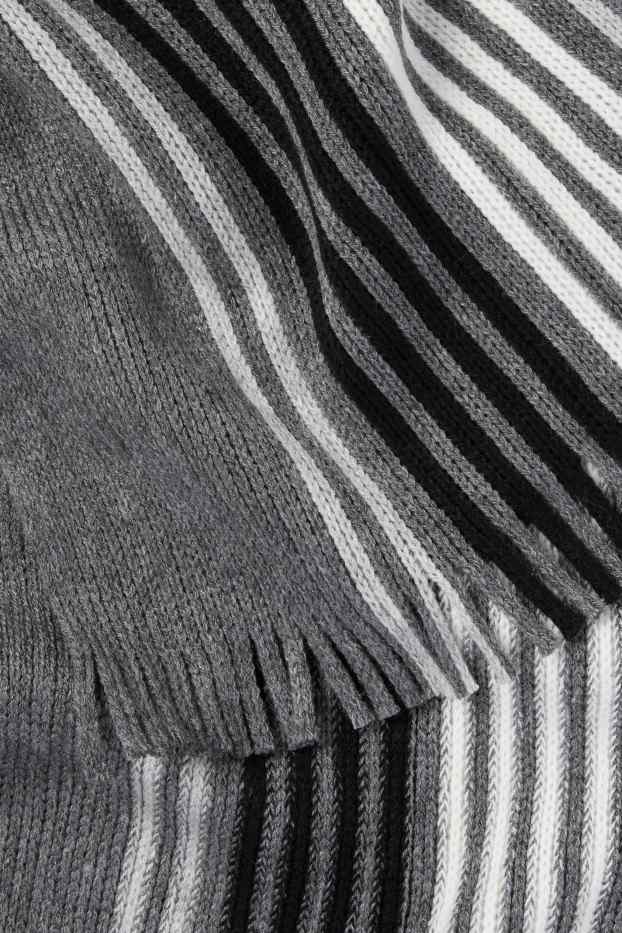 Men - Knitted scarf - striped - gray