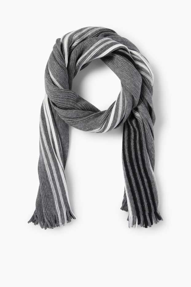 Men - Knitted scarf - striped - gray