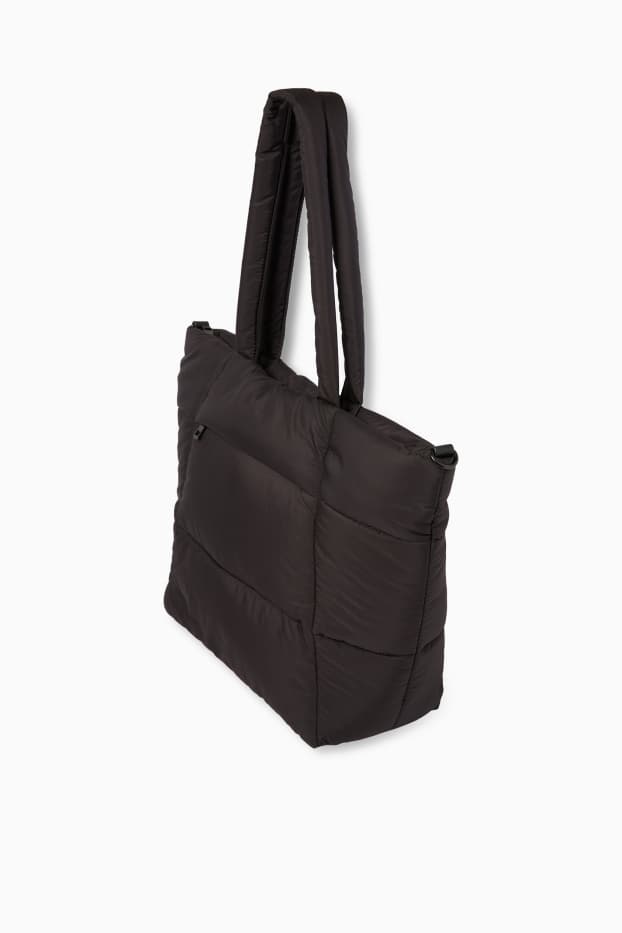 Donna - Shopper grande trapuntata con spallaccio removibile - nero