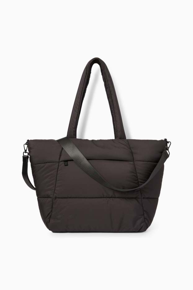 Donna - Shopper grande trapuntata con spallaccio removibile - nero