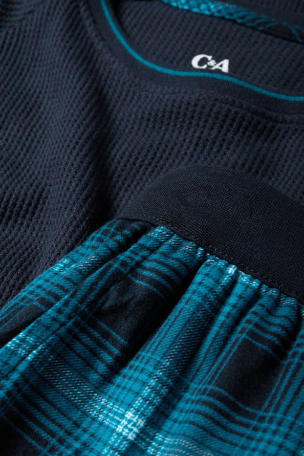 Heren - Pyjama met flanellen broek - donkerblauw