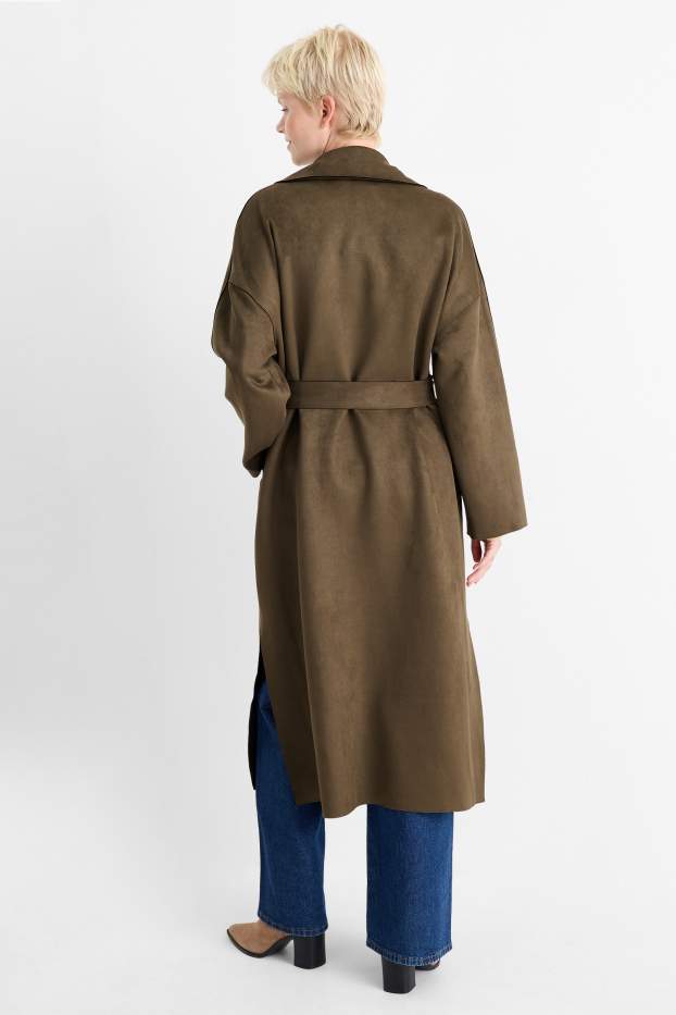 Dames - Trenchcoat - imitatiesuède - kaki