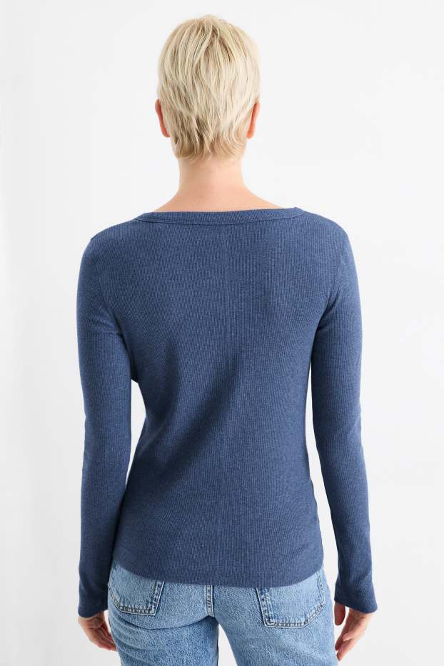 Damen - Langarmshirt - gerippt - dunkelblau