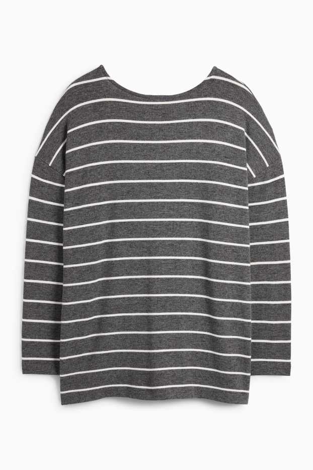 Mujer - Camiseta de manga larga - relaxed fit - de rayas - gris oscuro / blanco