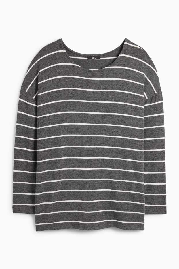 Mujer - Camiseta de manga larga - relaxed fit - de rayas - gris oscuro / blanco