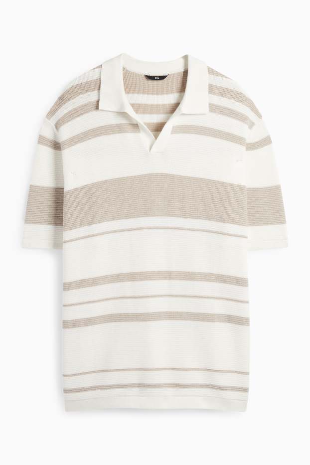 Herren - Poloshirt - Regular Fit - gestreift - strukturiert - weiß / beige