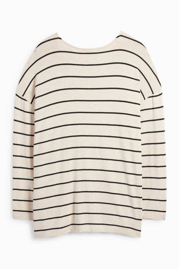 Mujer - Camiseta de manga larga - relaxed fit - de rayas - negro / beis