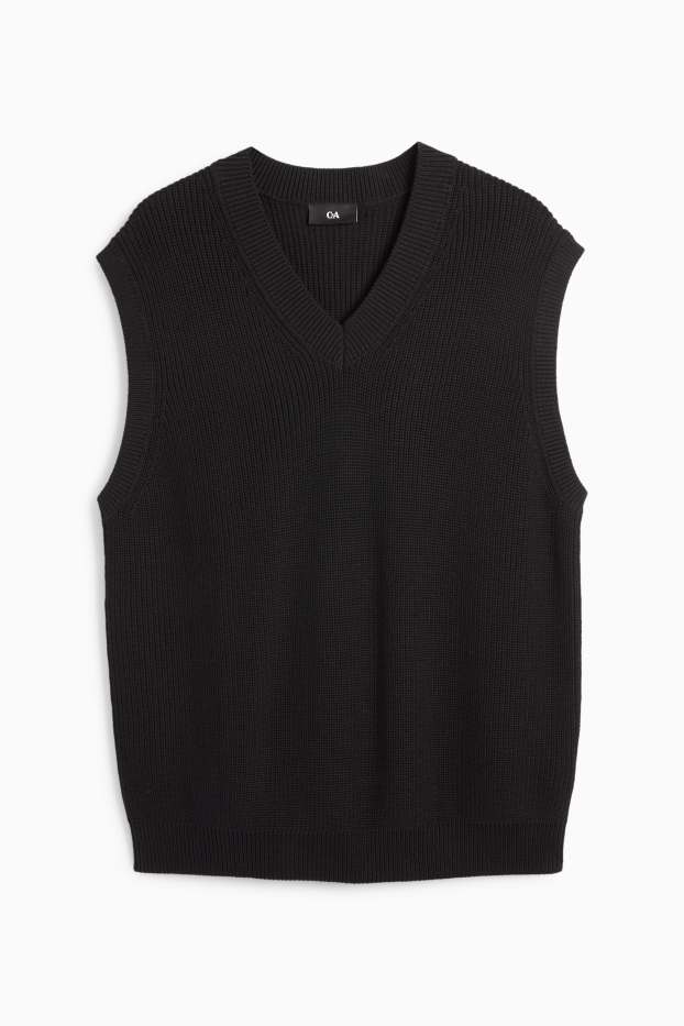 Bărbați - Vestă pulover - reiată - negru