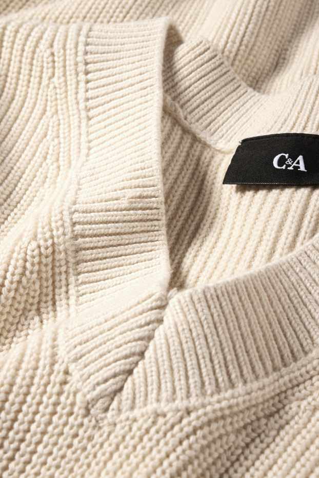 Men - Slipover - ribbed - light beige