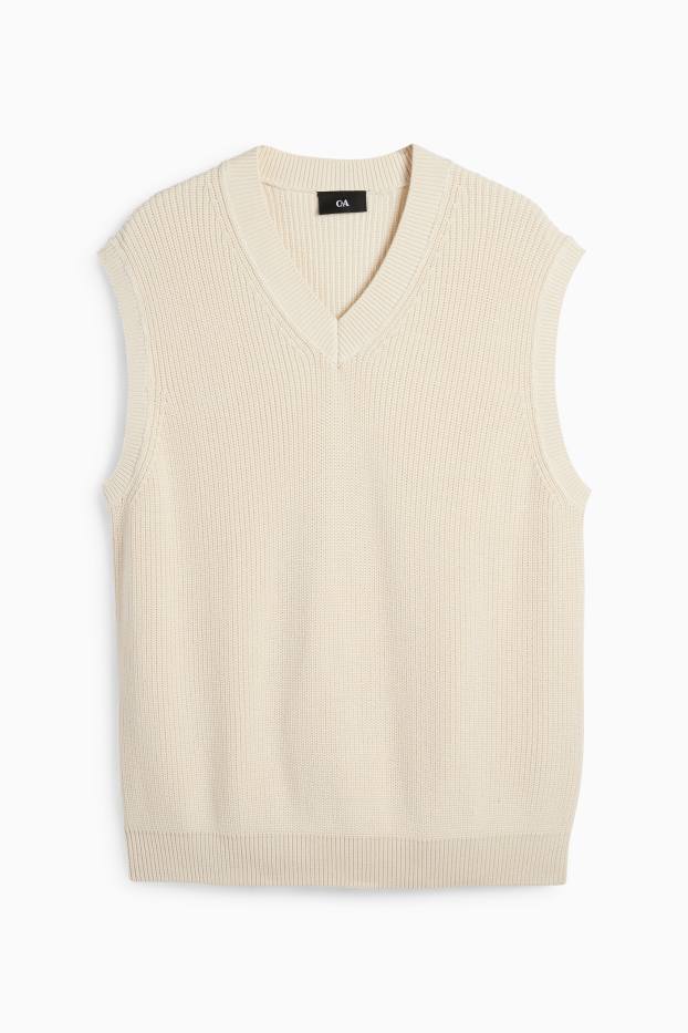 Men - Slipover - ribbed - light beige