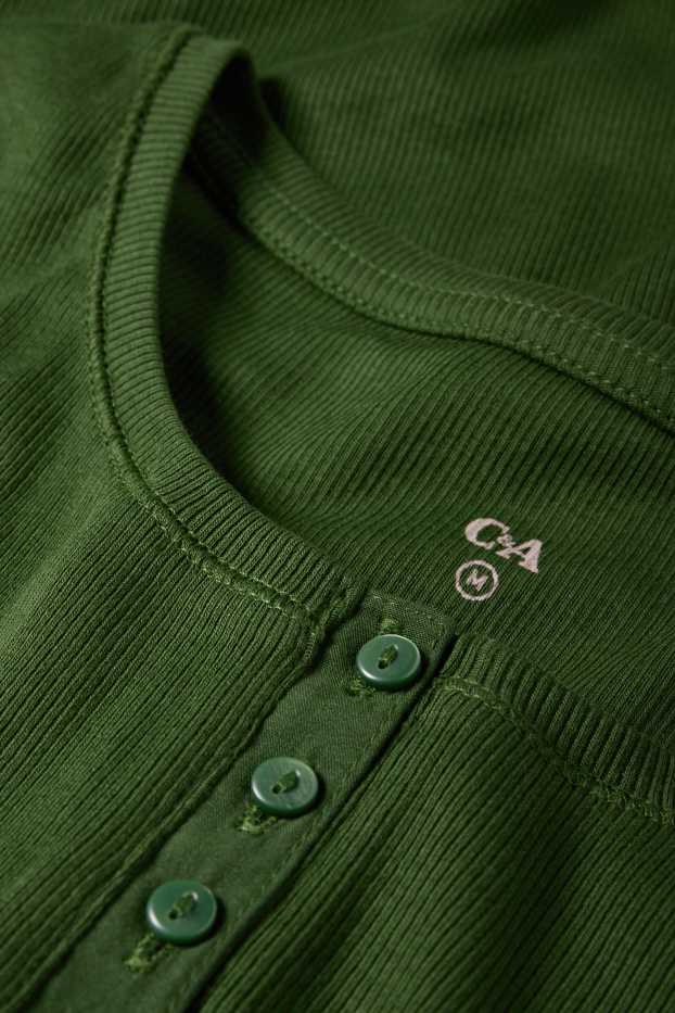 Femmes - Haut Henley - slim fit - finement côtelé - vert foncé