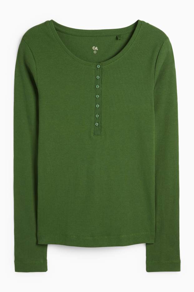 Femmes - Haut Henley - slim fit - finement côtelé - vert foncé