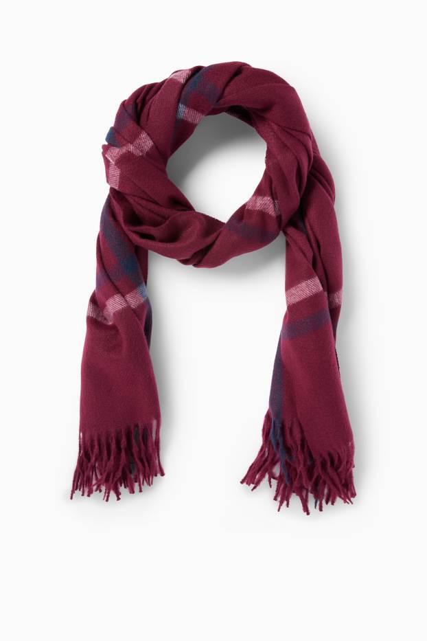 Damen - Schal - kariert - bordeaux