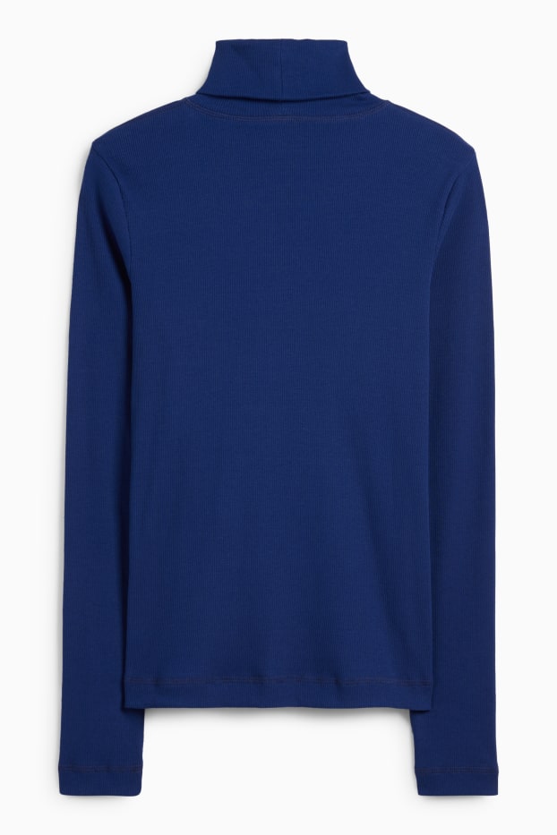 Women - Turtleneck top - ribbed - dark blue