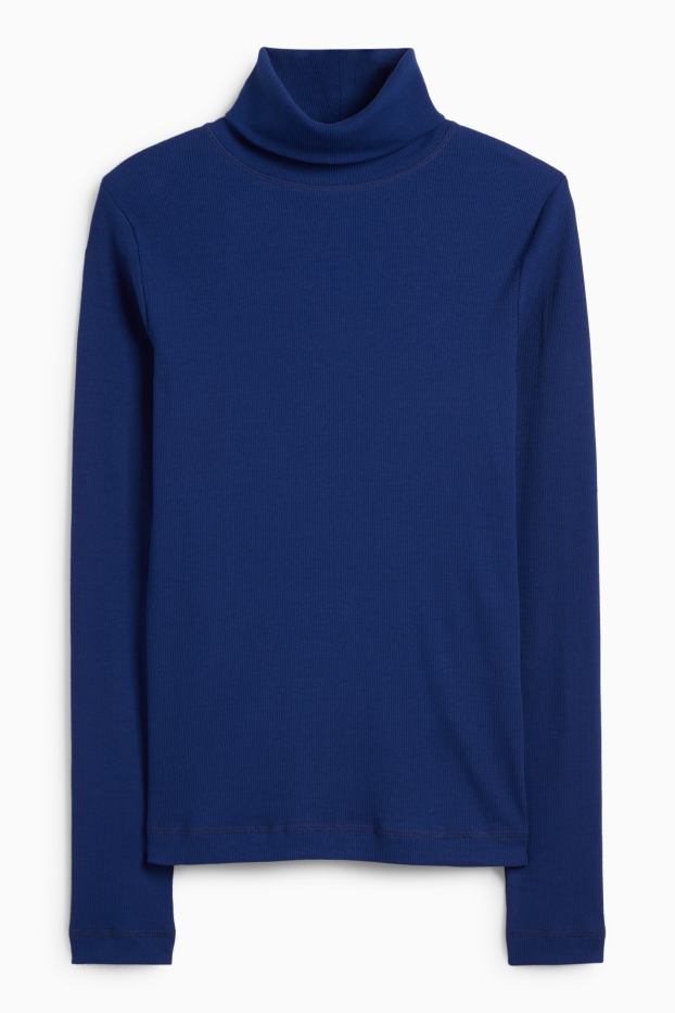 Women - Turtleneck top - ribbed - dark blue