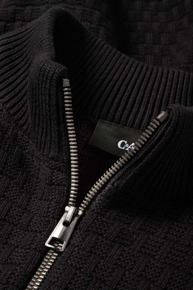 Uomo - Cardigan - tessuto tramato - nero