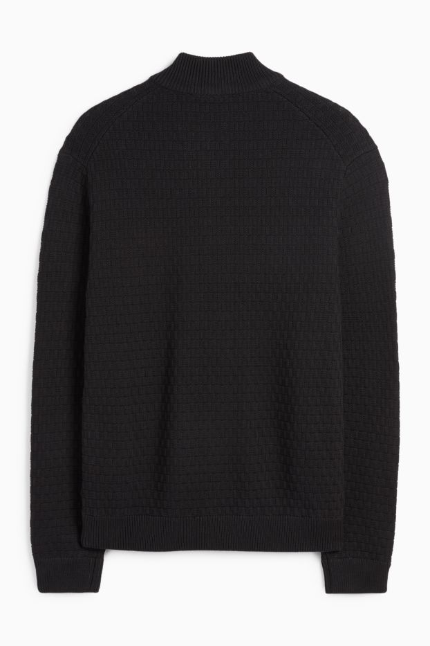 Uomo - Cardigan - tessuto tramato - nero