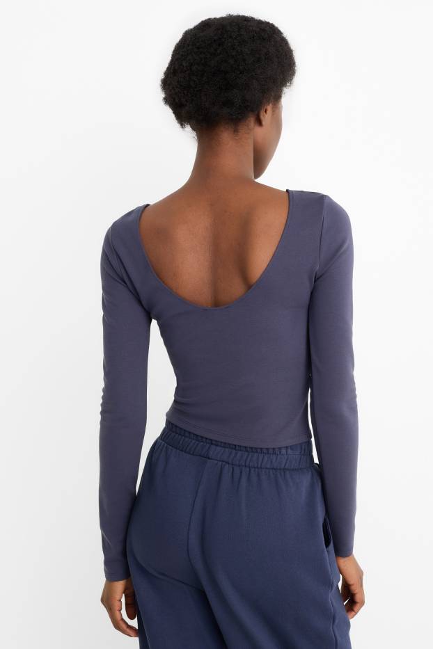 Dames - Korte longsleeve - donkerblauw