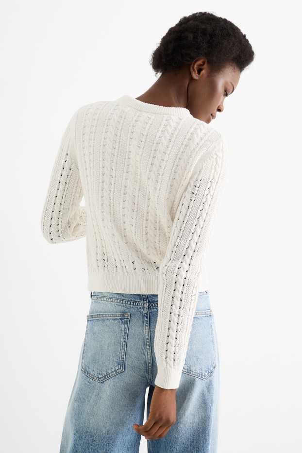 Femmes - Gilet en maille - motif tressé - blanc