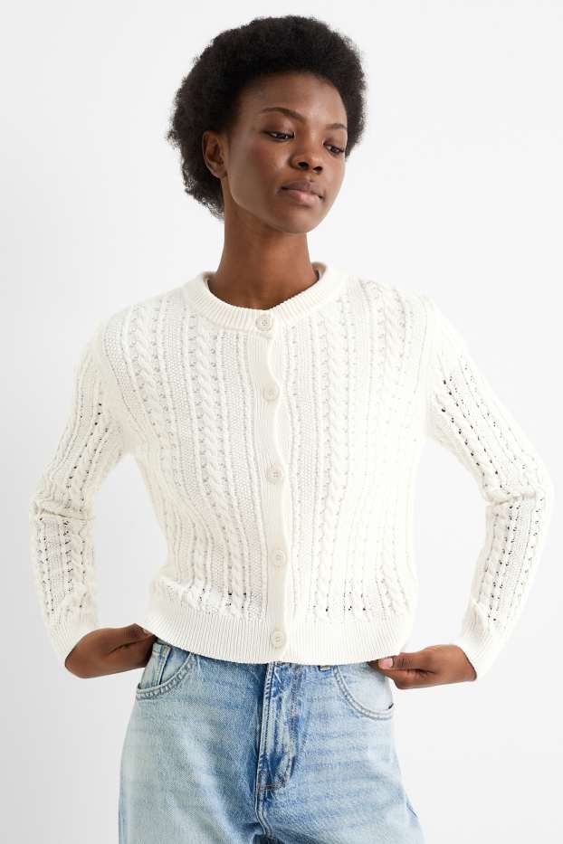 Femmes - Gilet en maille - motif tressé - blanc