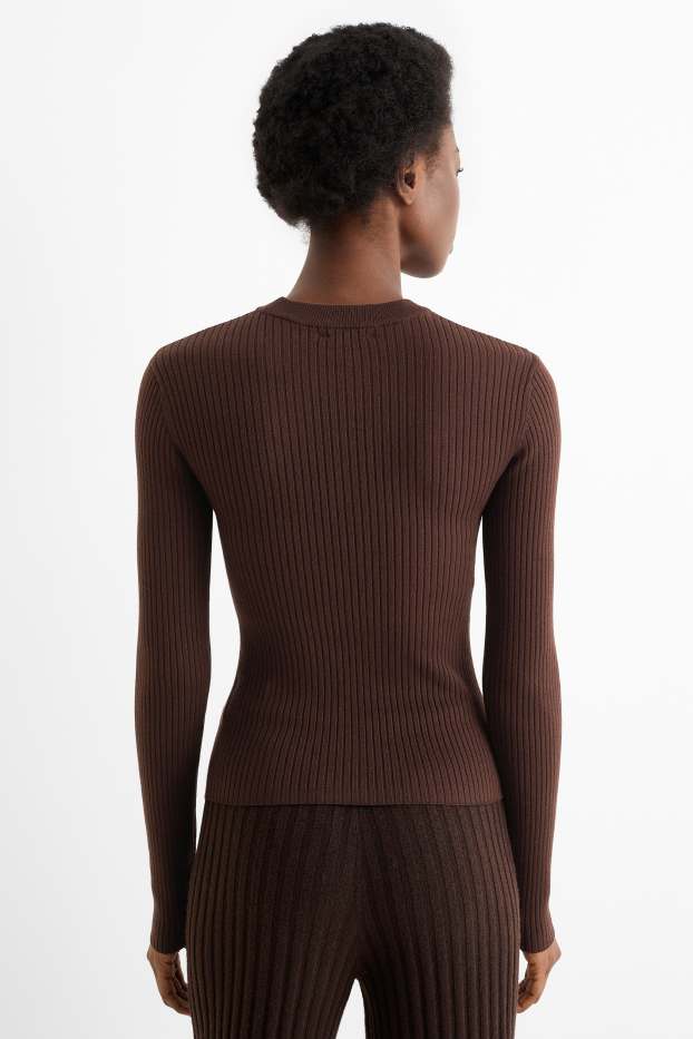 Femmes - Pull - côtelé - marron foncé