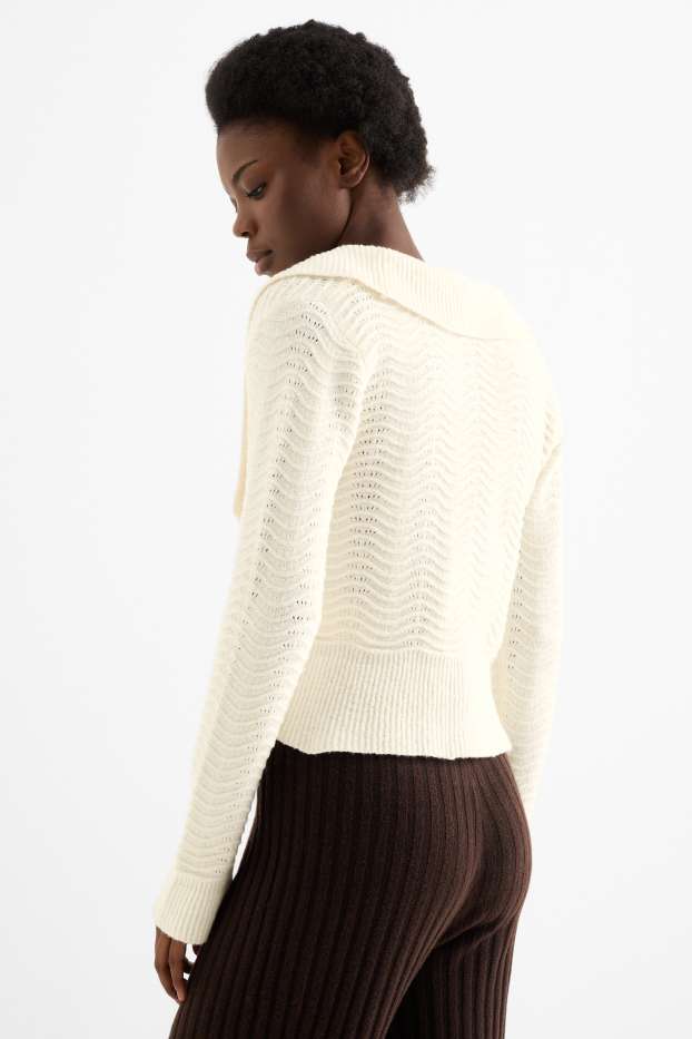 Femmes - Gilet en maille - finition texturée - blanc crème