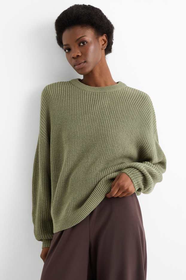 Women - Jumper - ribbed - green