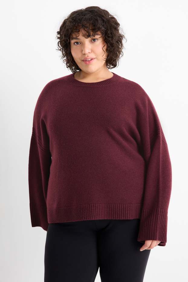 Women - Jumper with cashmere - wool blend - dark red