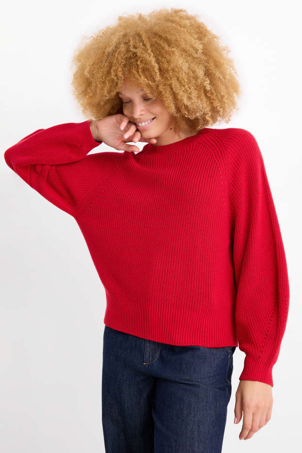 Mujer - Jersey - de canalé - rojo