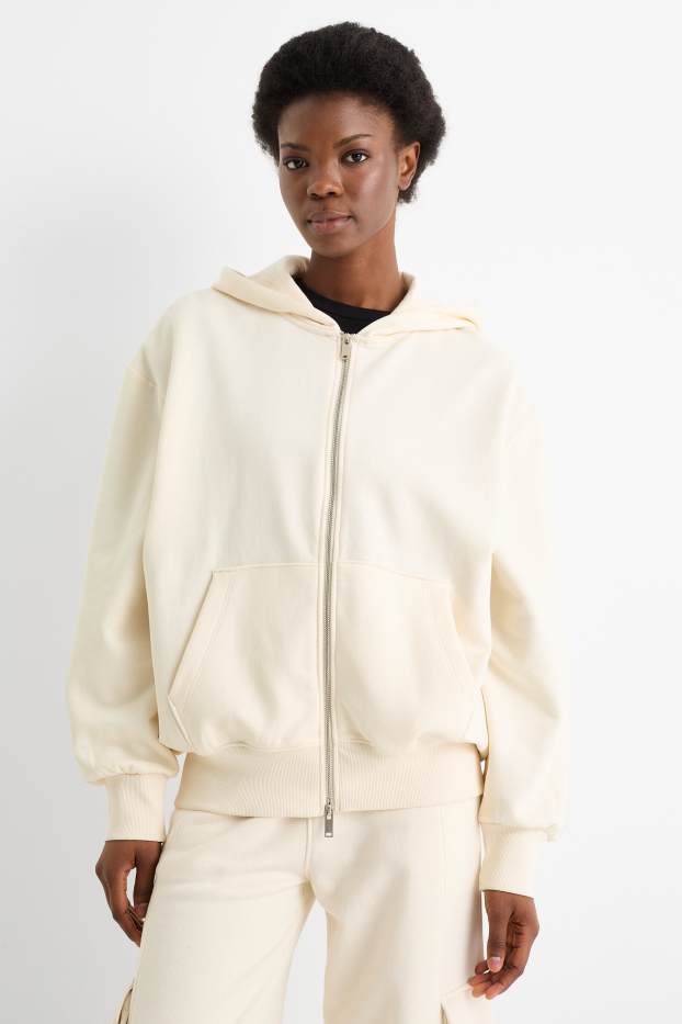 Femmes - Sweat zippé à capuche - blanc crème