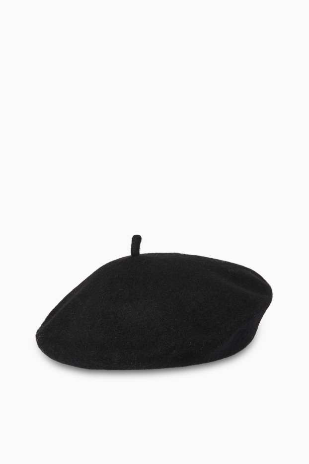 Women - Woollen beret - black