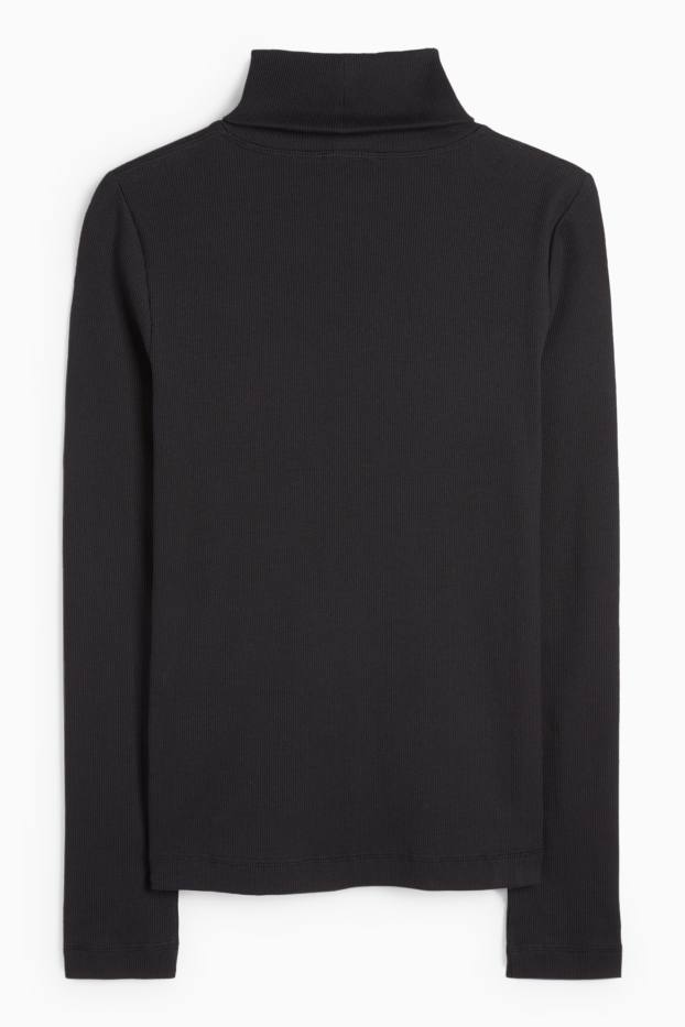 Women - Turtleneck top - ribbed - black
