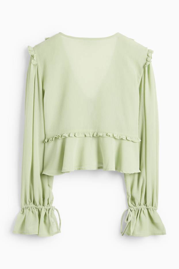Women - Cropped chiffon blouse - light green