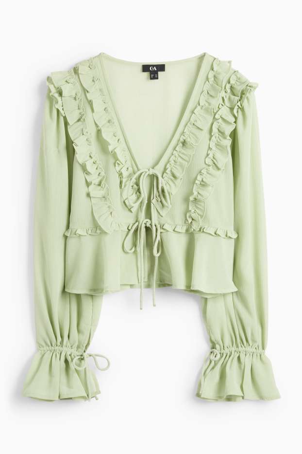 Women - Cropped chiffon blouse - light green
